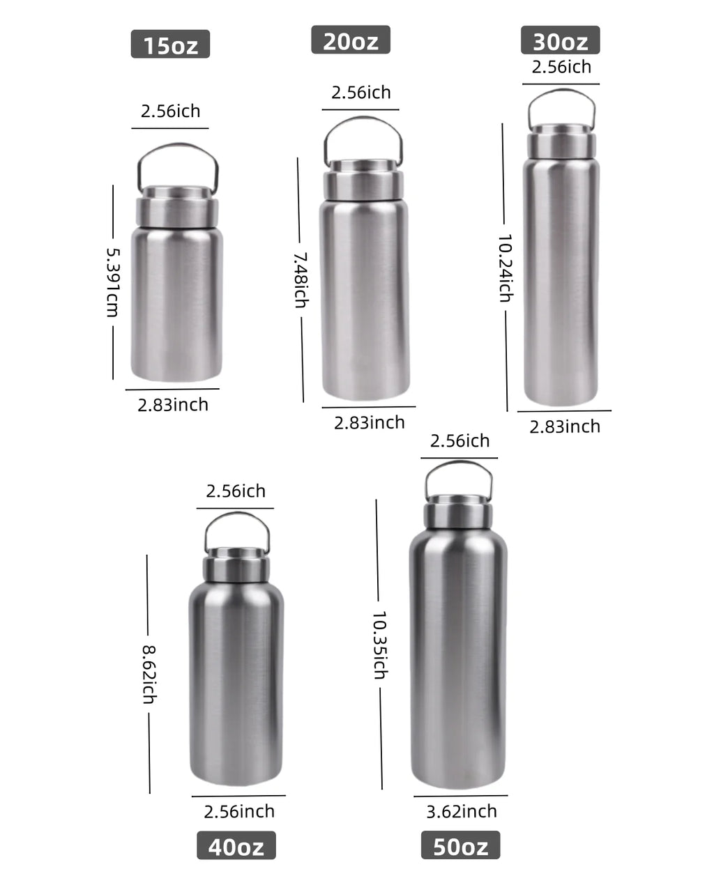 Gourde grande capacité en acier inoxydable simple paroi, robuste, pour camping, sport et salle de gym