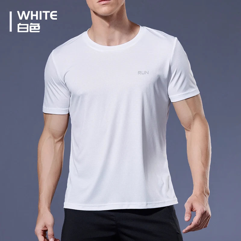 Sport Shirt  2024 Summer New 100% Polyester White Solid T Shirt Men Causal O-neck Basic T-shirt Male High Quality Running Tops