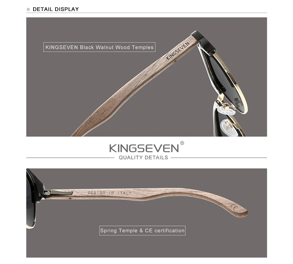 KINGSEVEN Brand Walnut Sunglasses Men Women Polarized UV400 Lens Wood Round Frame Glasses Vintage Retro Luxury Eyewear Patchwork