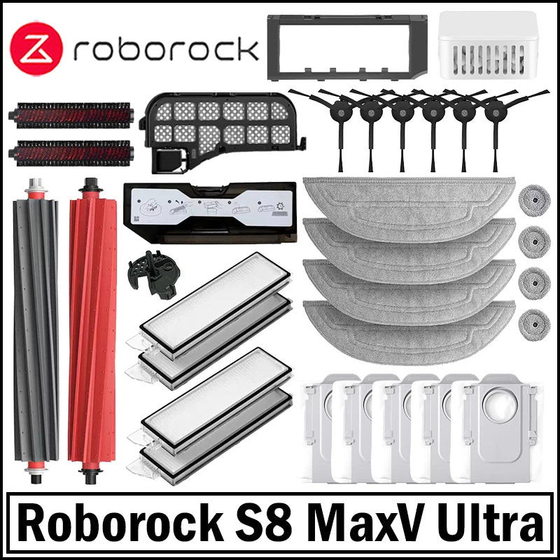 Roborock S8 MaxV Ultra Robot Vacuum Spare Parts Main Side Brushes Mop Cloths HEPA Filters Dust Bags Accessories