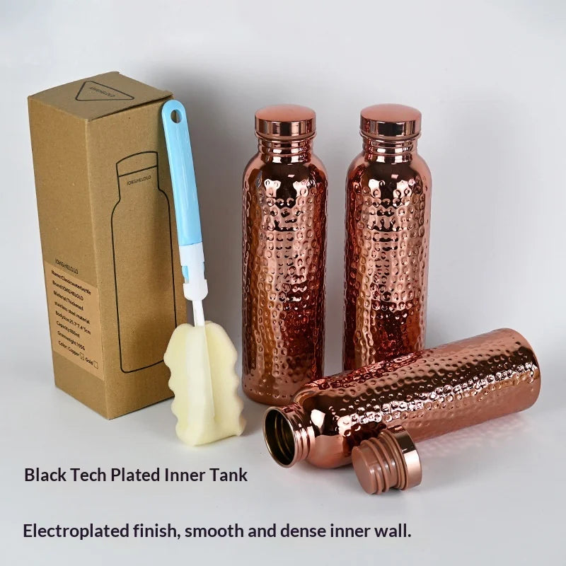 Gourde 800ml effet cuivre martelé, ouverture en un clic, acier inoxydable, bouteille de sport