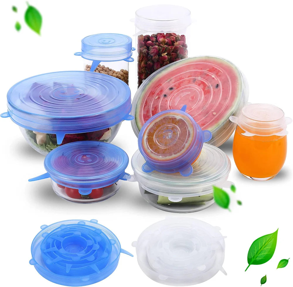 Couvercles silicone alimentaire réutilisables — lot de 6