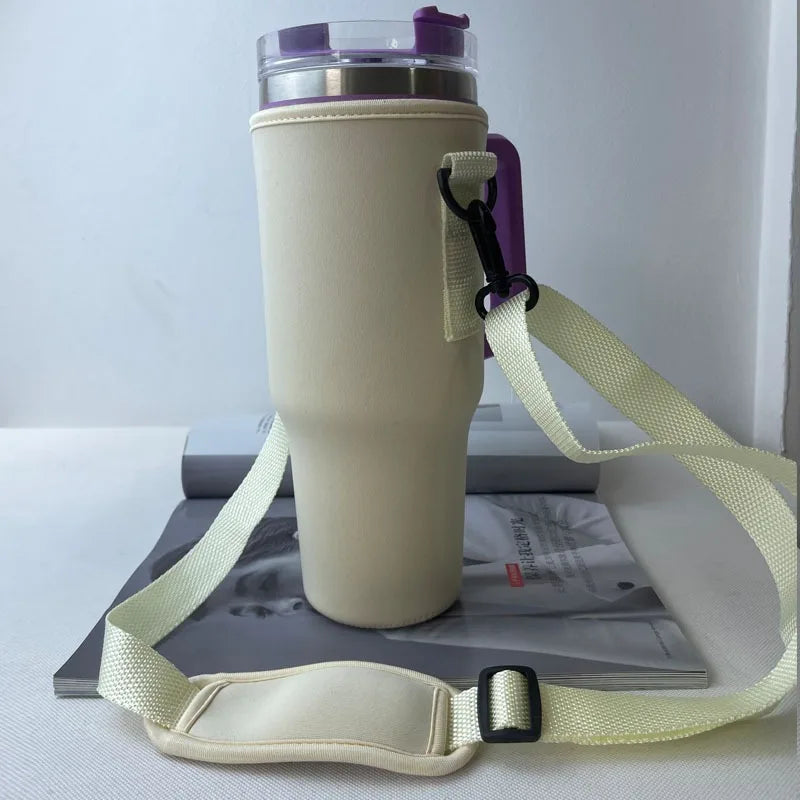 Housse de gourde 30/40 oz pour mug Stanley Quencher, avec bandoulière réglable et pochette porte-paille
