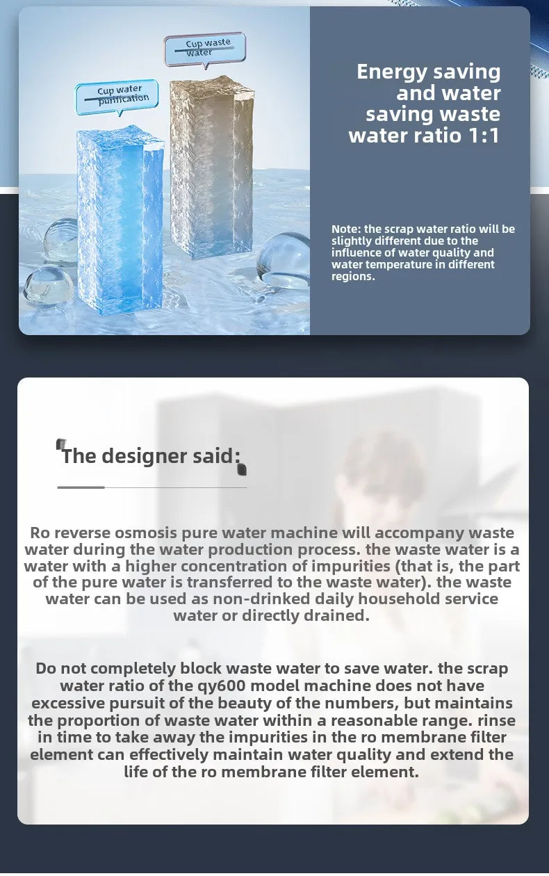 Kitchen Water Purifier Reverse Osmosis Water Filtration Water Purifier System 600G/800G Flow Rate, Reduced TDS, , 2:1 Drainage Ratio