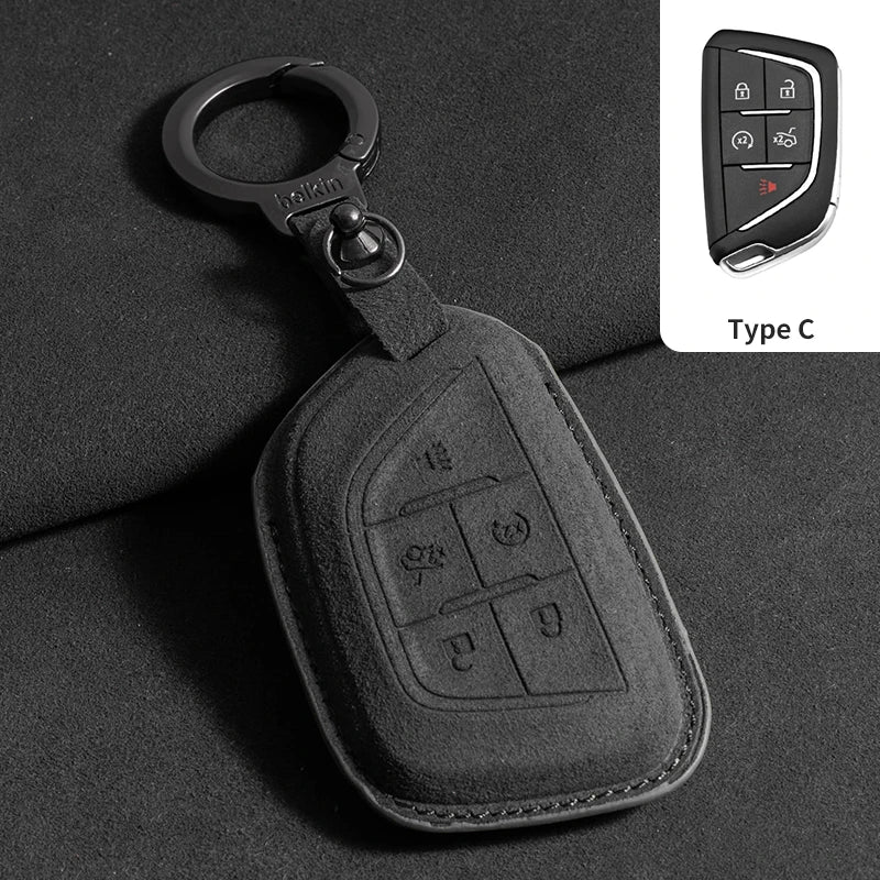 Suede Car Key Case Cover For Cadillac CT4 CT5 ATS CT6 CTS DTS XT5 Escalade ESV SRX STS XT4 Car Key Protective Shell Accessories
