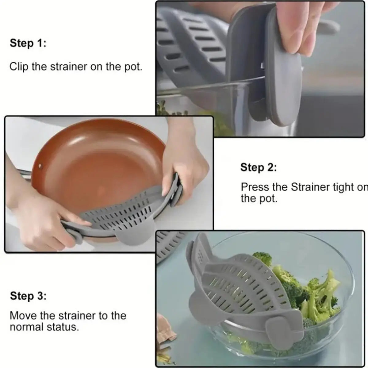 Passoire clip silicone ajustable pour casseroles et saladiers