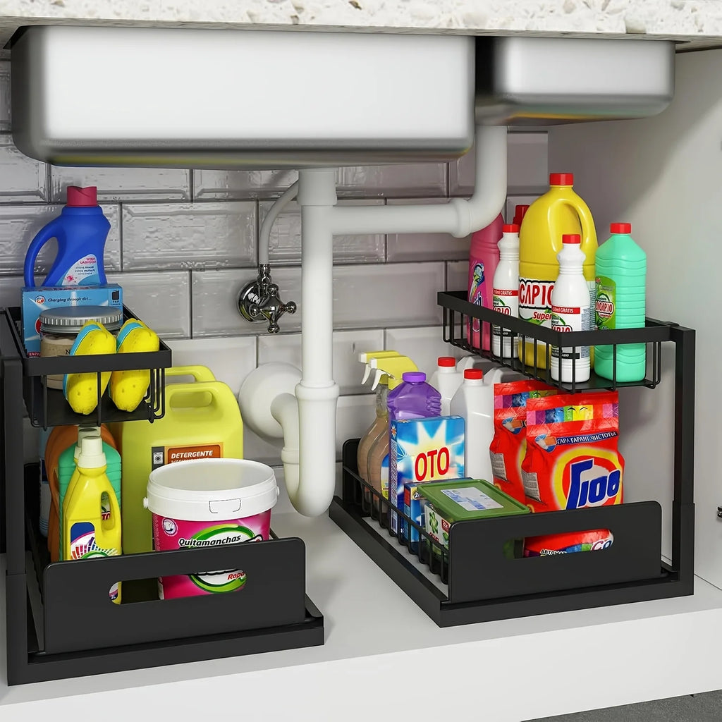 Under Sink Organizer, Pull Out Cabinet Organizer 2 Tier Slide Out Sink Shelf Cabinet Storage Shelves, Under Sink Storage