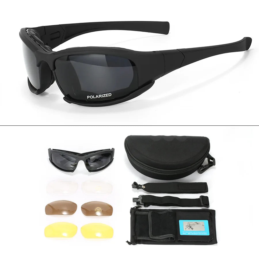 New 4 Lens Tactical Goggles - Polarized Windproof & Dustproof Safety Glasses for Outdoor Sports (Climbing, Cycling, Fishing)