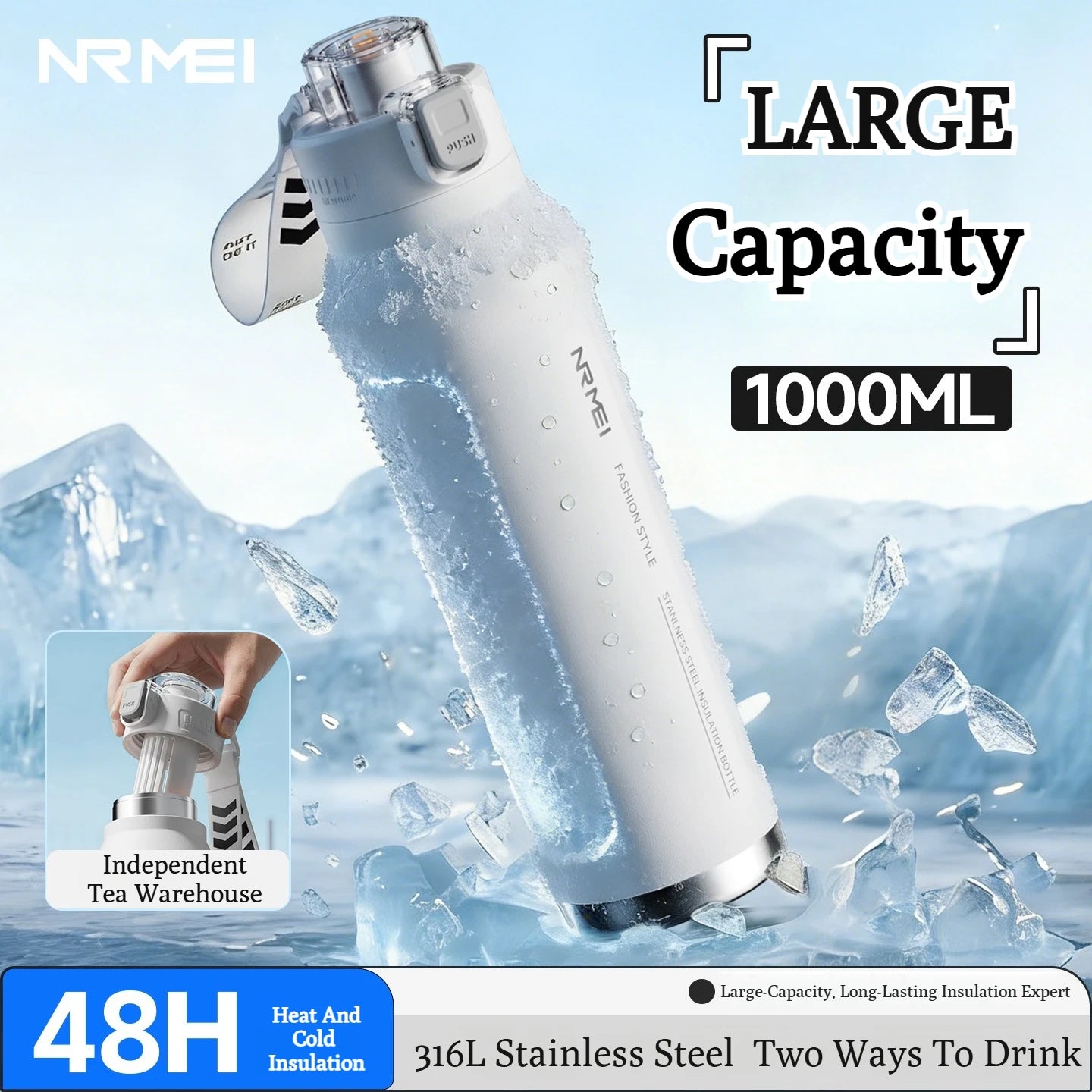 Gourde de sport en acier inoxydable, grande capacité, isotherme, pour fitness, vélo et activités extérieures