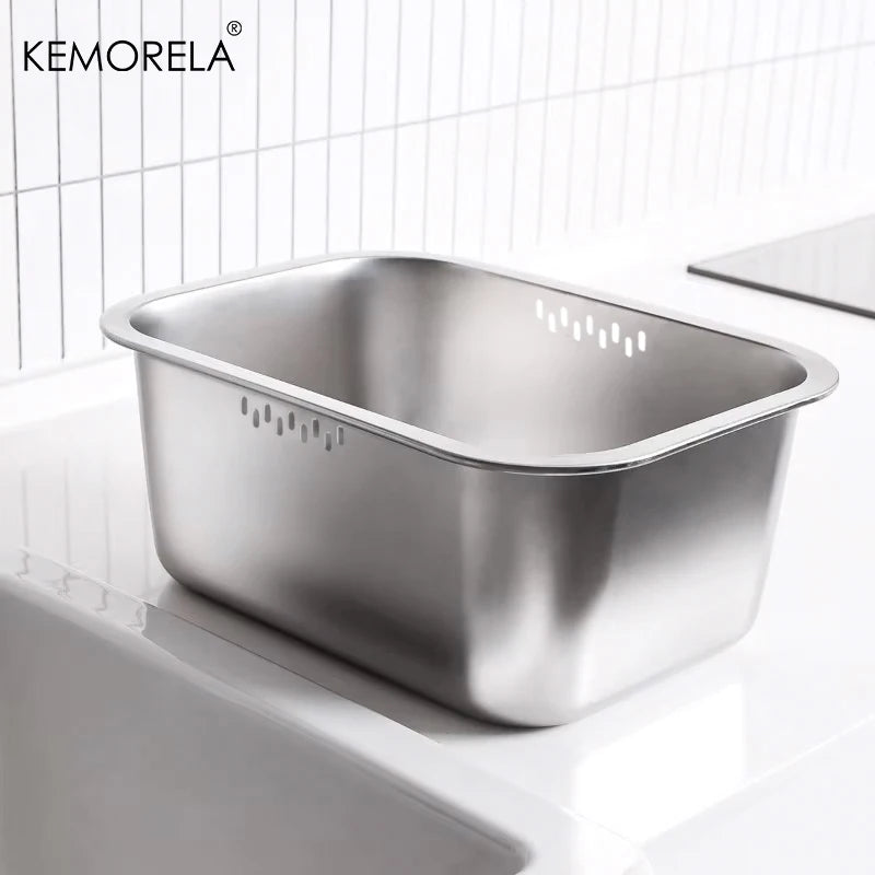 Bassine de vaisselle portable 10L en acier inoxydable, bac de lavage multifonction pour cuisine et légumes