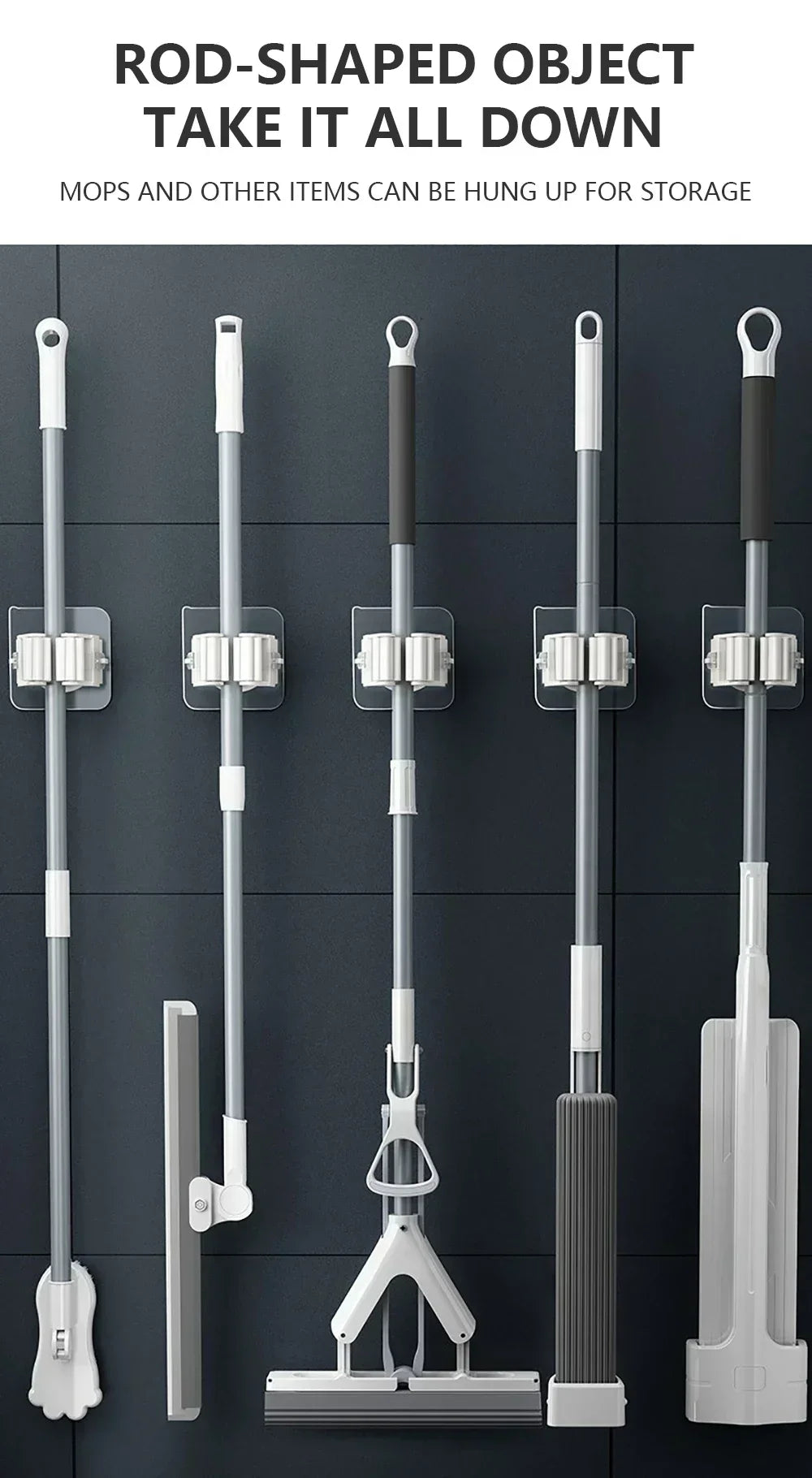 Home Storage Rack Wall Hanging Shelf Bathroom Shower Holder Storage Traceless Hook Mop Organizer Waterproof Broom Hanger