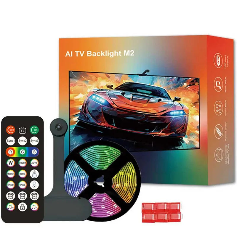 2026 New AI Ambient TV LED Backlight Sync to Screen For 40-85Inch Cam Real-Time Sync LED Light Strip TV Backlight USB Identifies