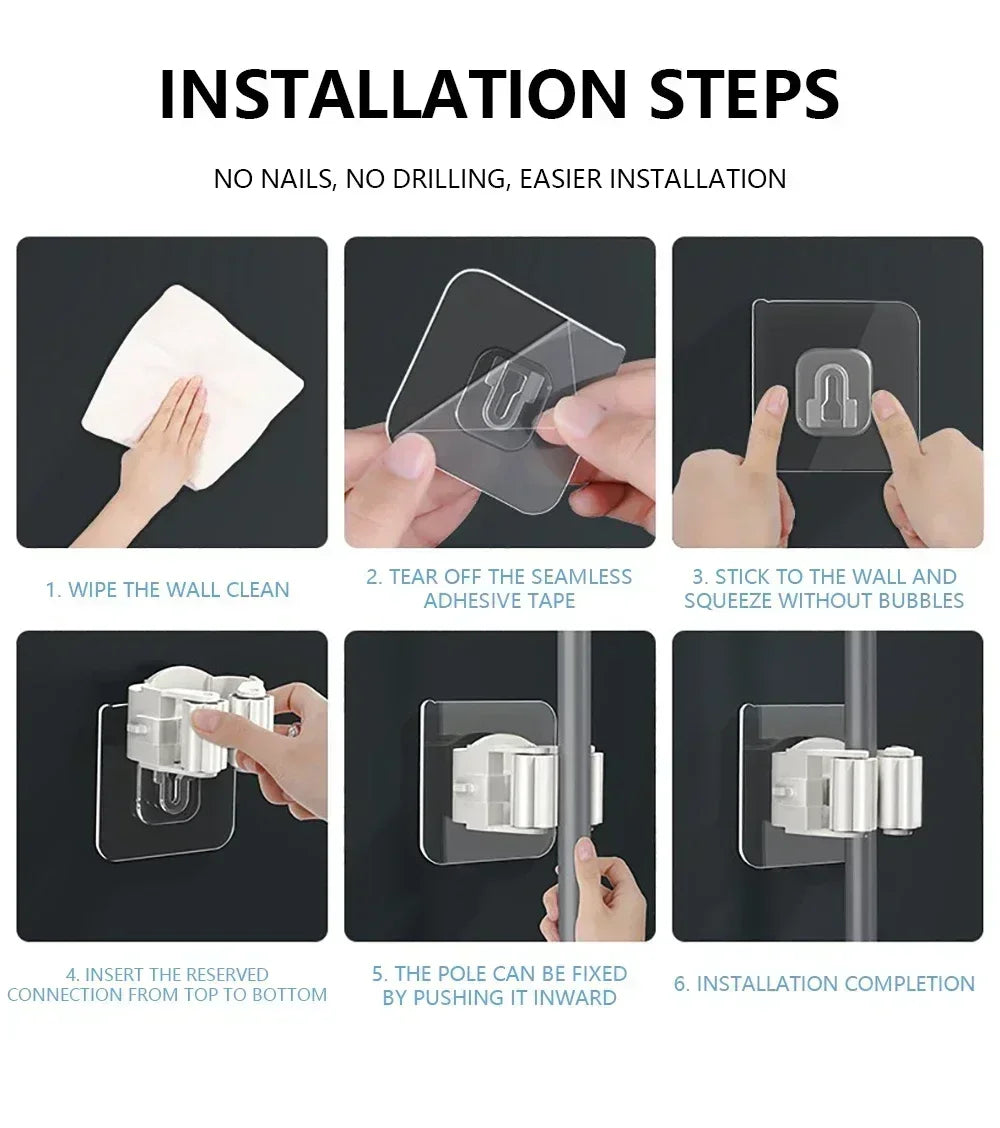 Home Storage Rack Wall Hanging Shelf Bathroom Shower Holder Storage Traceless Hook Mop Organizer Waterproof Broom Hanger