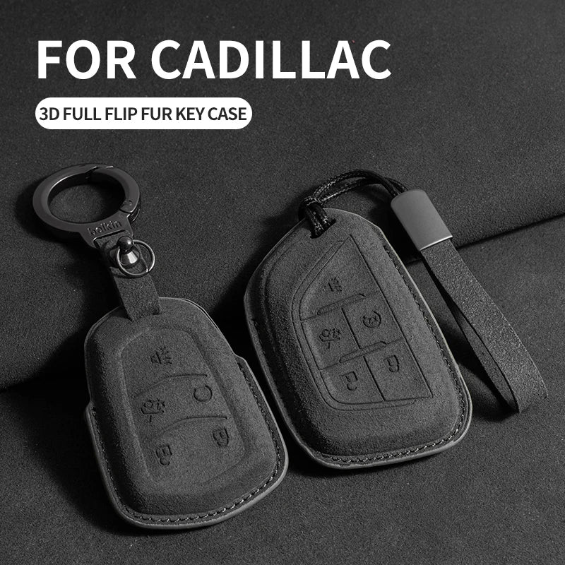 Suede Car Key Case Cover For Cadillac CT4 CT5 ATS CT6 CTS DTS XT5 Escalade ESV SRX STS XT4 Car Key Protective Shell Accessories