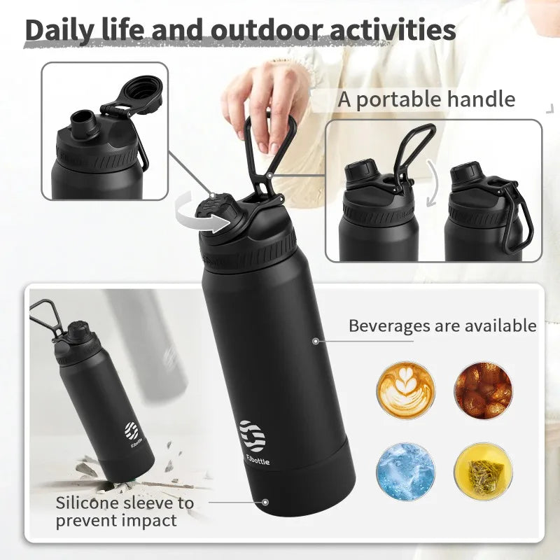 Fjbottle Gobelet thermos en acier inoxydable, gourde isotherme portable pour garder au frais en extérieur