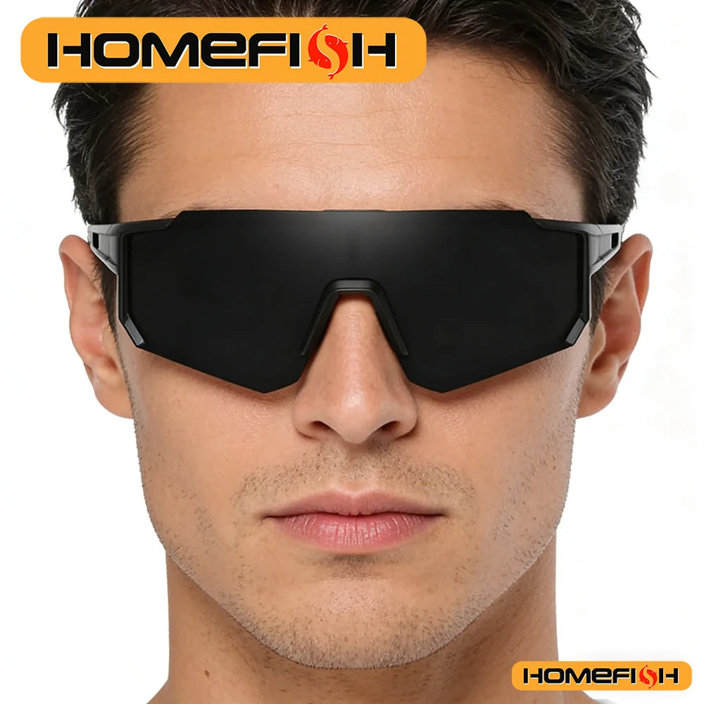 New European & American Men's Sports Sunglasses, One-Piece Windscreen Design for Outdoor Riding & Bicycle