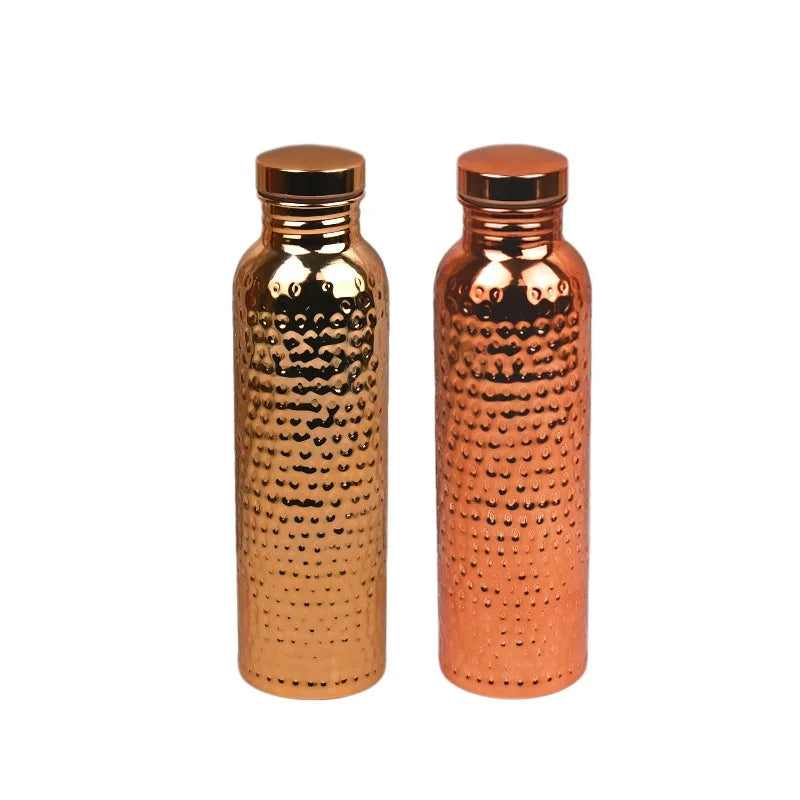 Gourde 800ml effet cuivre martelé, ouverture en un clic, acier inoxydable, bouteille de sport
