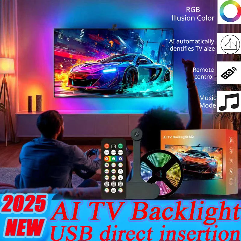 2026 New AI Ambient TV LED Backlight Sync to Screen For 40-85Inch Cam Real-Time Sync LED Light Strip TV Backlight USB Identifies