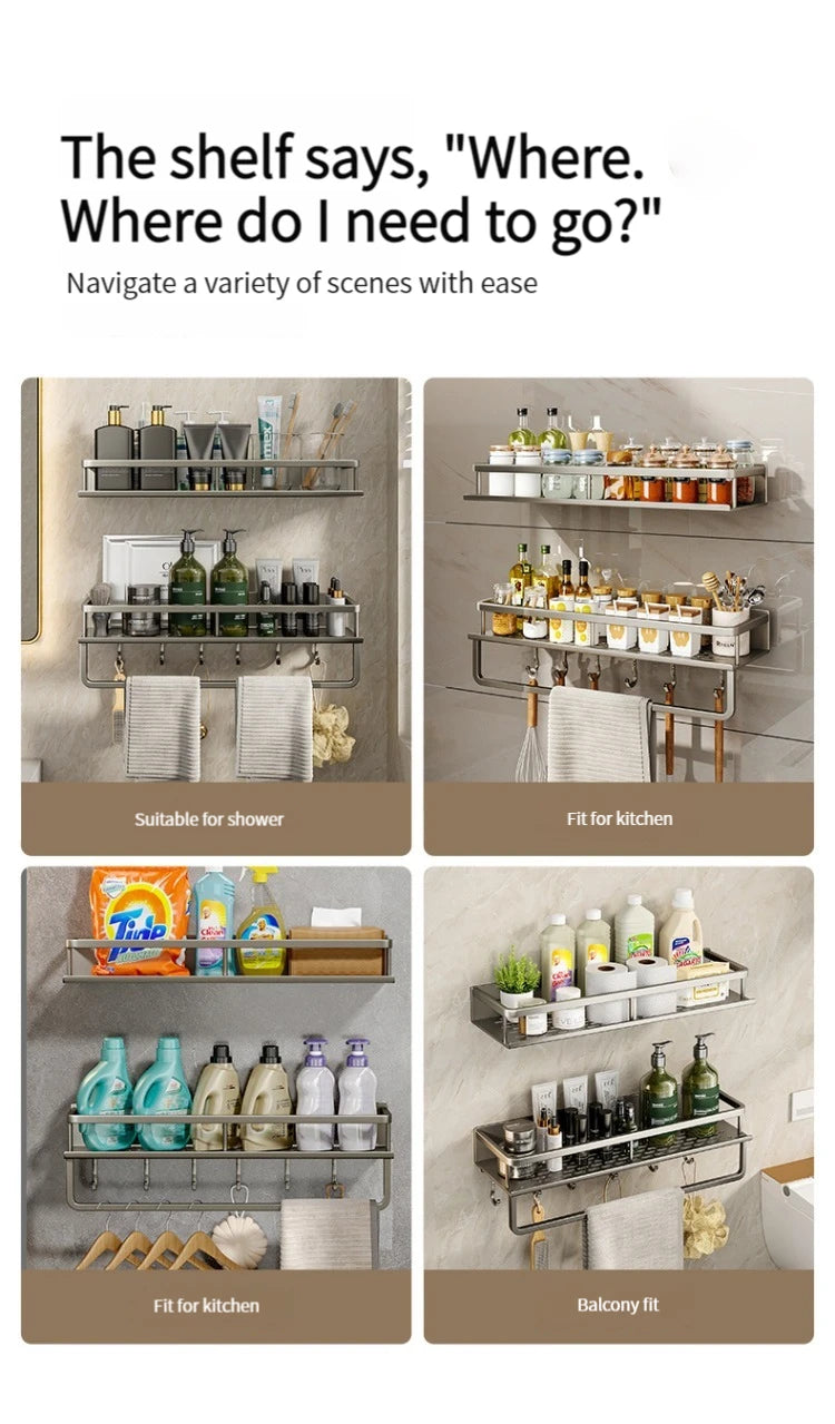 Bathroom Rack Bathroom Shelf Toilet Space Aluminum Hanging Rack Bathroom Organizer Hang on the Wall