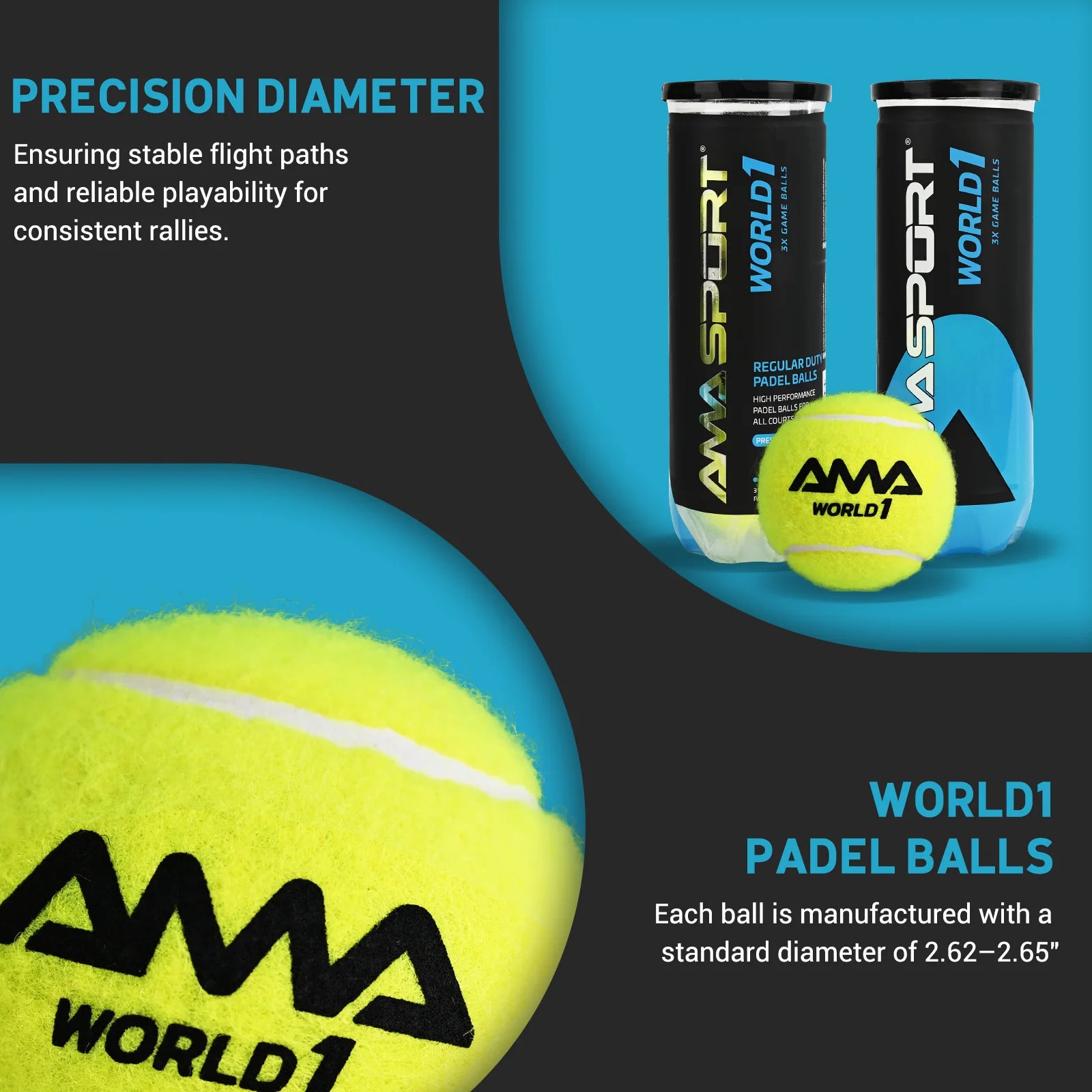 AMASPORT Professional Tennis  Padel Paddle Training Ball 3Pcs Match Balls High Elasticity Resistant Durable Excesice