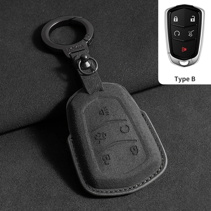 Suede Car Key Case Cover For Cadillac CT4 CT5 ATS CT6 CTS DTS XT5 Escalade ESV SRX STS XT4 Car Key Protective Shell Accessories