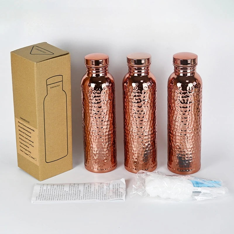 Gourde 800ml en acier inoxydable effet cuivre martelé, ouverture en un clic, bouteille de sport