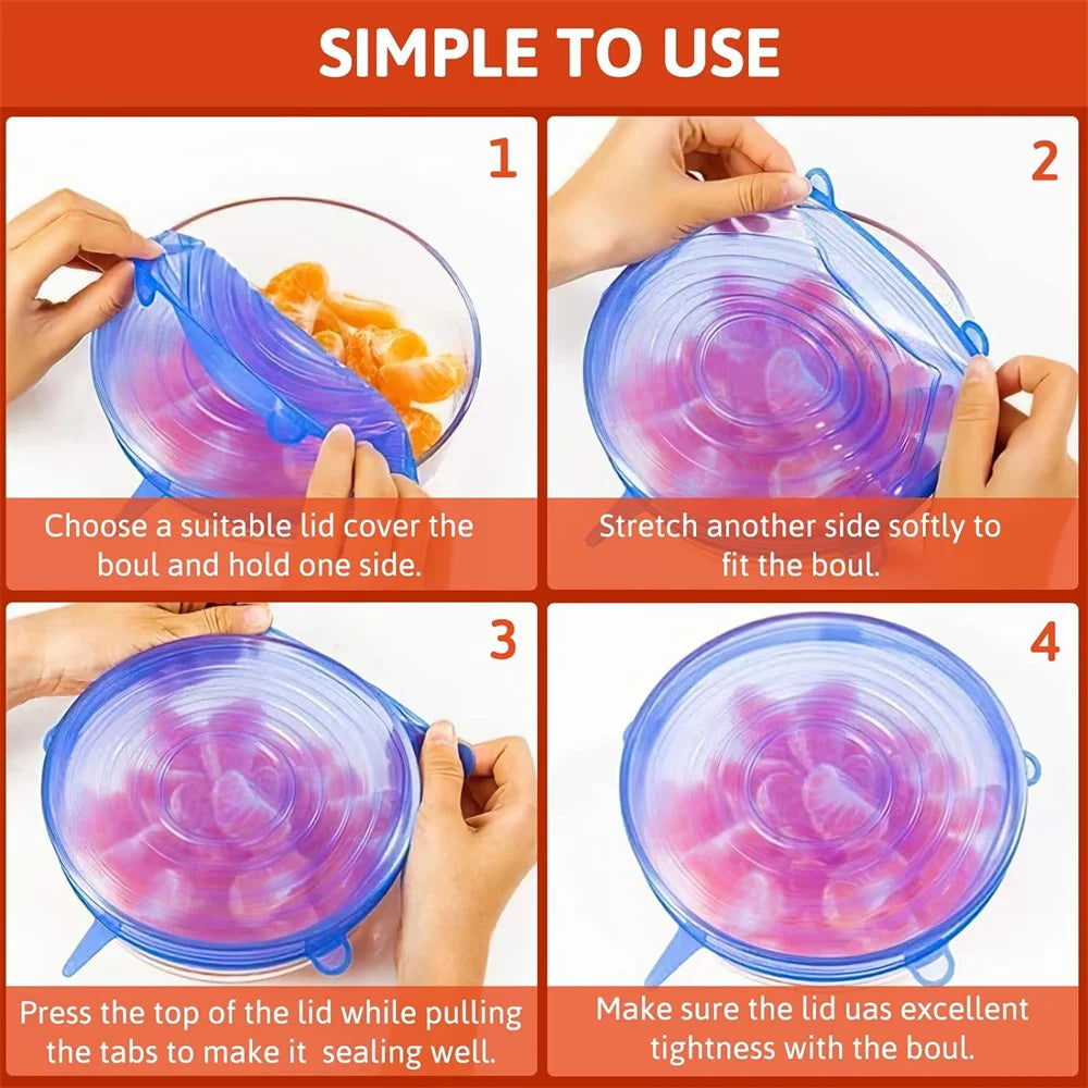 Couvercles silicone alimentaire réutilisables — lot de 6
