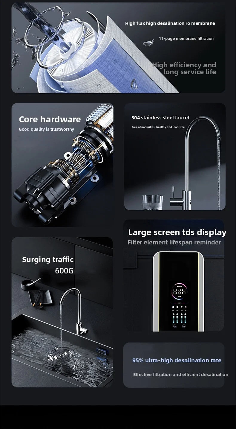 Kitchen Water Purifier Reverse Osmosis Water Filtration Water Purifier System 600G/800G Flow Rate, Reduced TDS, , 2:1 Drainage Ratio