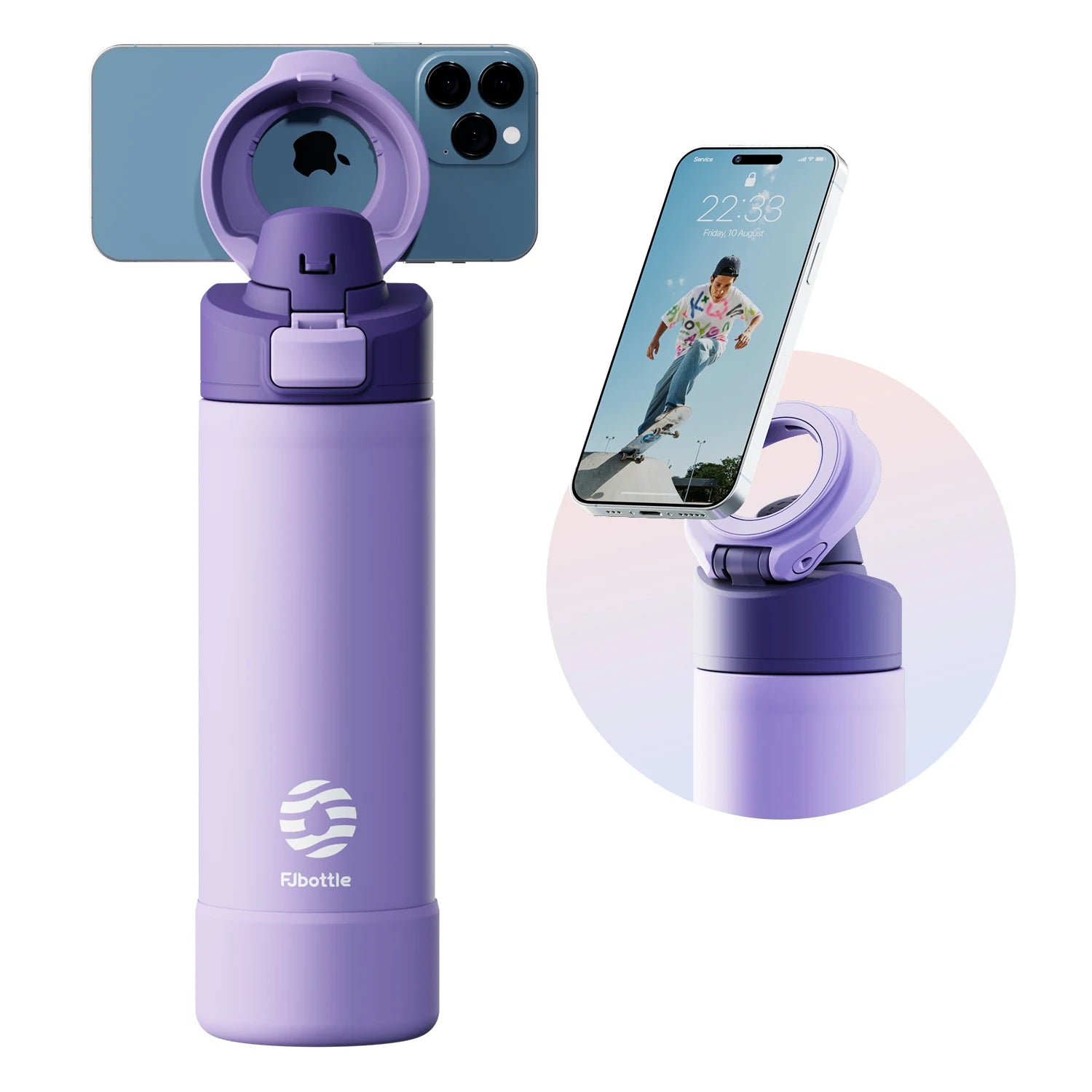 Fjbottle 710/950ml Magnetic Lid Insulated Water Bottle with Phone Mount,  thermal water bottle for Outdoor