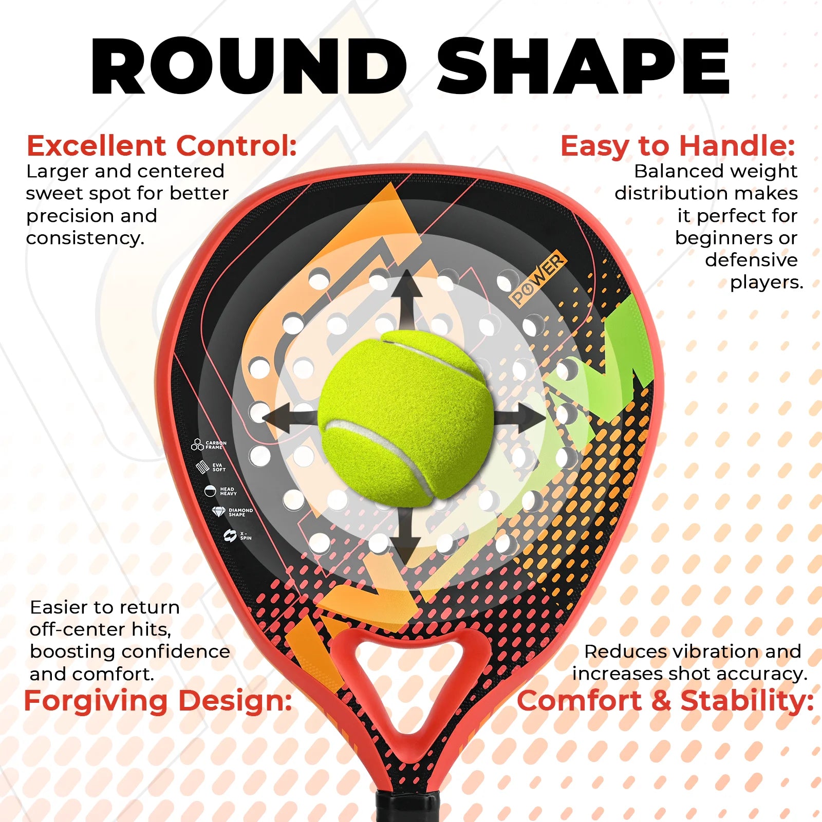 Padel Tennis Racket Carbon Fiber Diamond Shape EVA Core Power Control Padel Racquet for Advanced Players