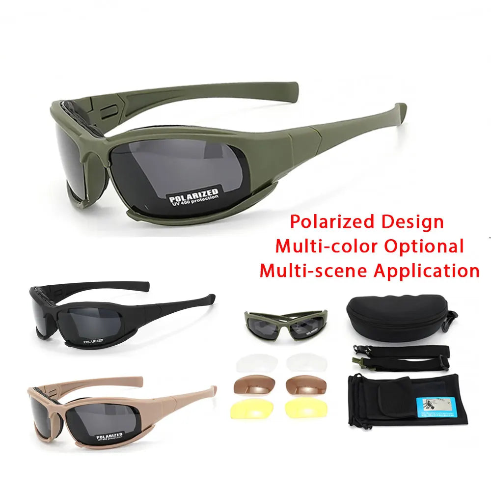 New 4 Lens Tactical Goggles - Polarized Windproof & Dustproof Safety Glasses for Outdoor Sports (Climbing, Cycling, Fishing)