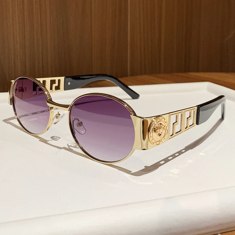 Vintage Style New Metal Oval Full-Frame Sunglasses Unisex Fashionable Photo-ready Eyewear
