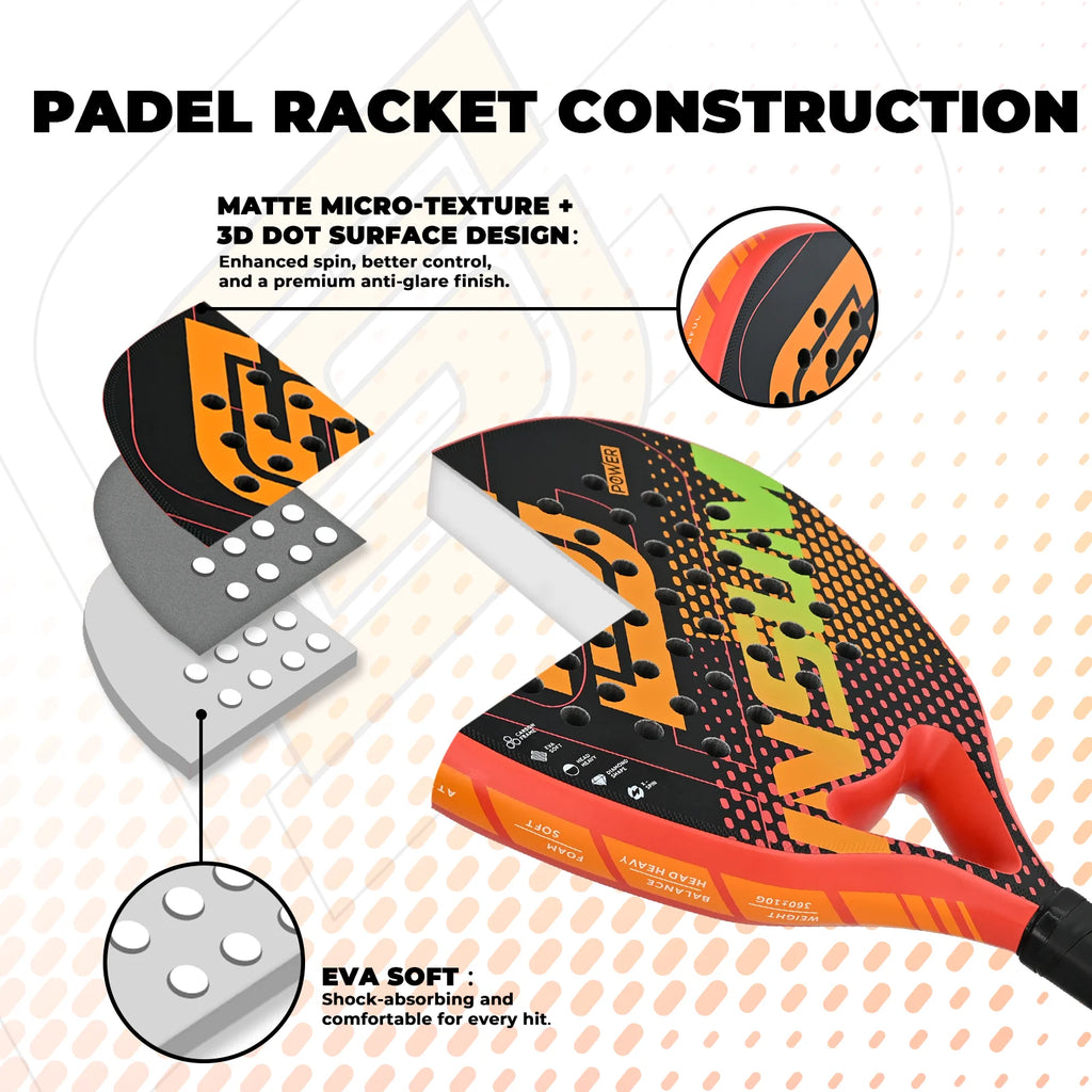 Padel Tennis Racket Carbon Fiber Diamond Shape EVA Core Power Control Padel Racquet for Advanced Players