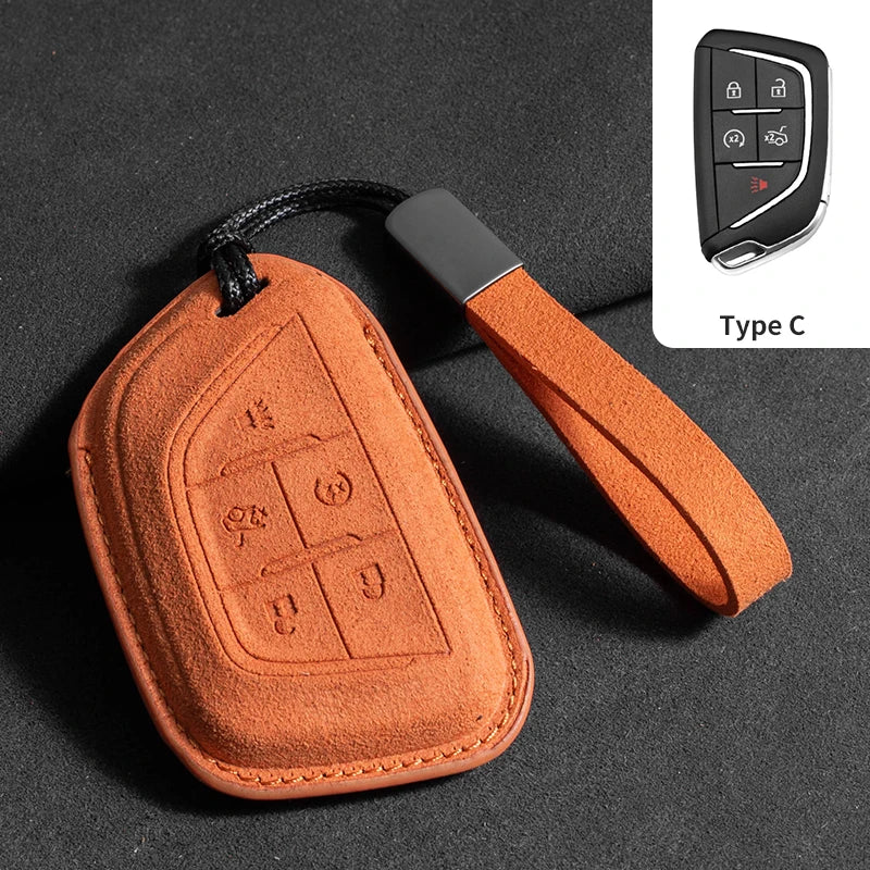 Suede Car Key Case Cover For Cadillac CT4 CT5 ATS CT6 CTS DTS XT5 Escalade ESV SRX STS XT4 Car Key Protective Shell Accessories