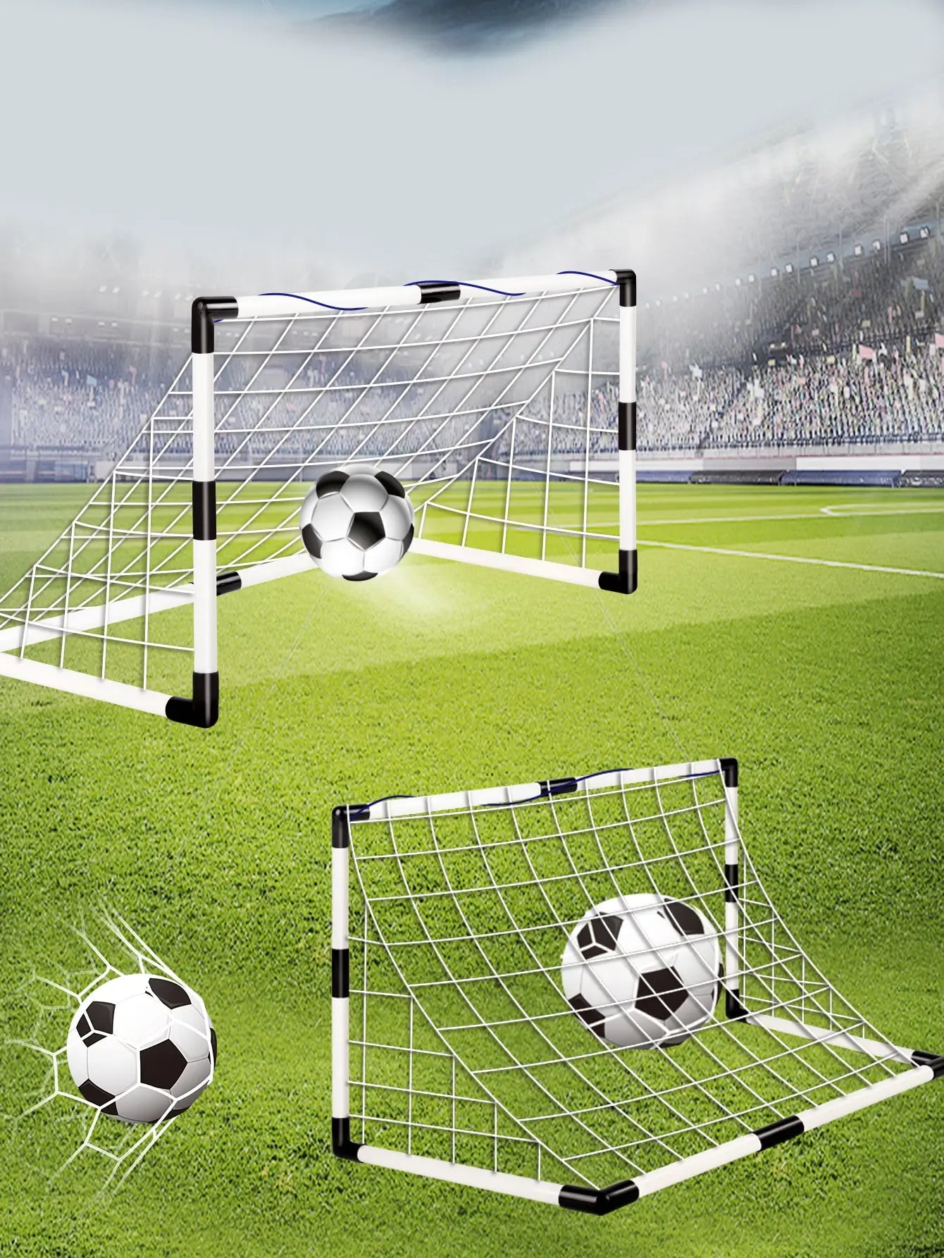 Football Sports Toys Game, Children's Foldable Football Goal with Pump and Ball Outdoor Lawn Soccer Training Gifts for Kids