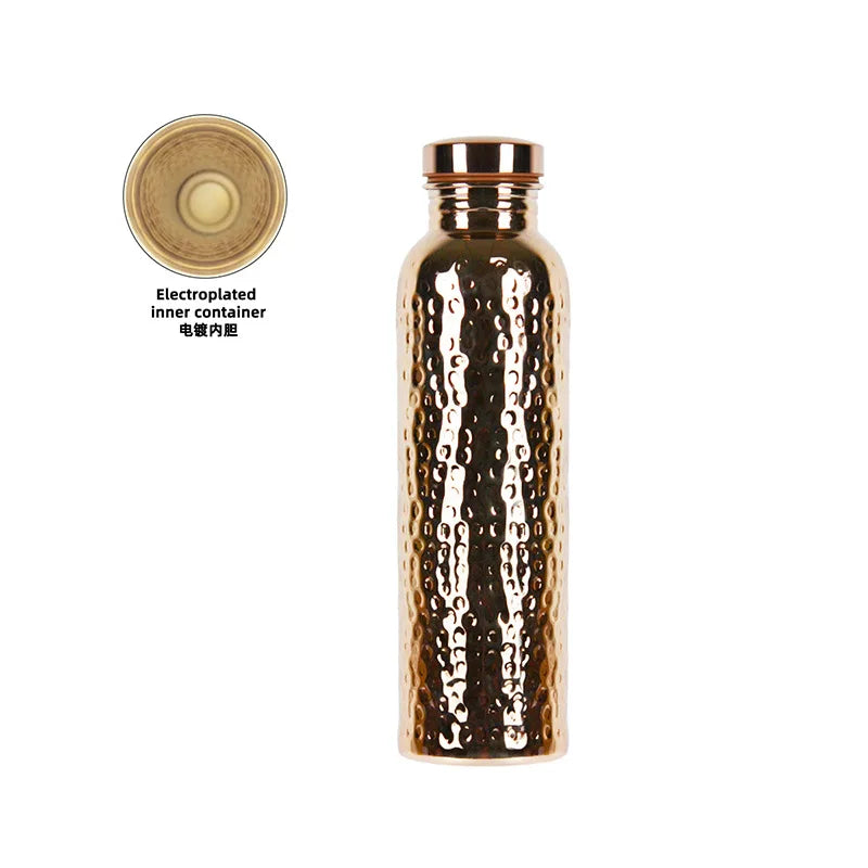 Gourde 800ml en acier inoxydable effet cuivre martelé, ouverture en un clic, bouteille de sport