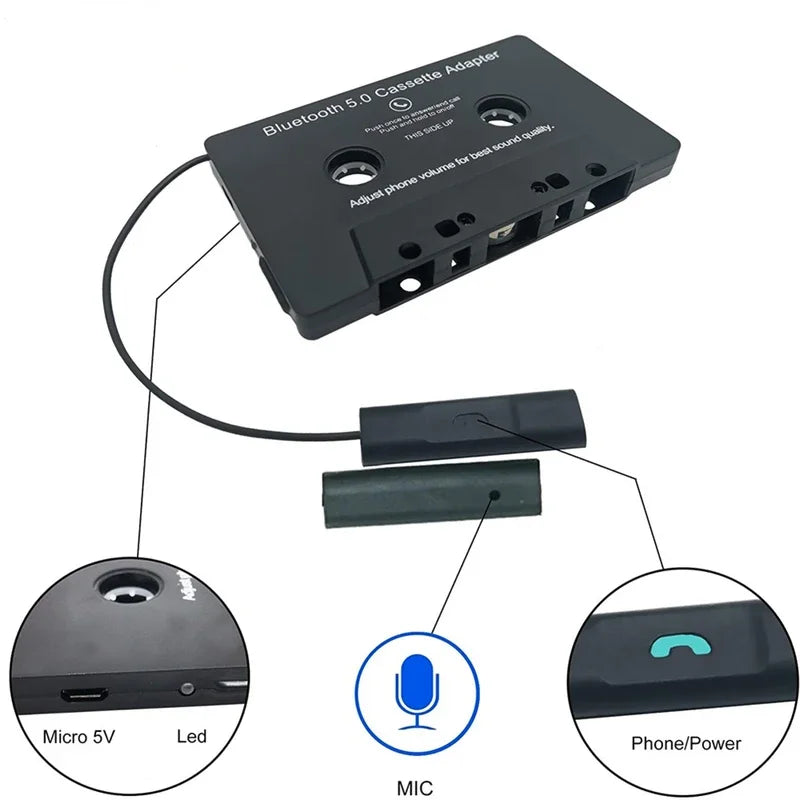 Bluetooth 5.0 Voiture Audio Stéréo Cassette Véhicule Bluetooth Bande Cassette Lecteur Voiture MP3 Mains Libres Phonebook Pour Ip