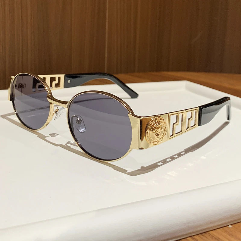 Vintage Style New Metal Oval Full-Frame Sunglasses Unisex Fashionable Photo-ready Eyewear