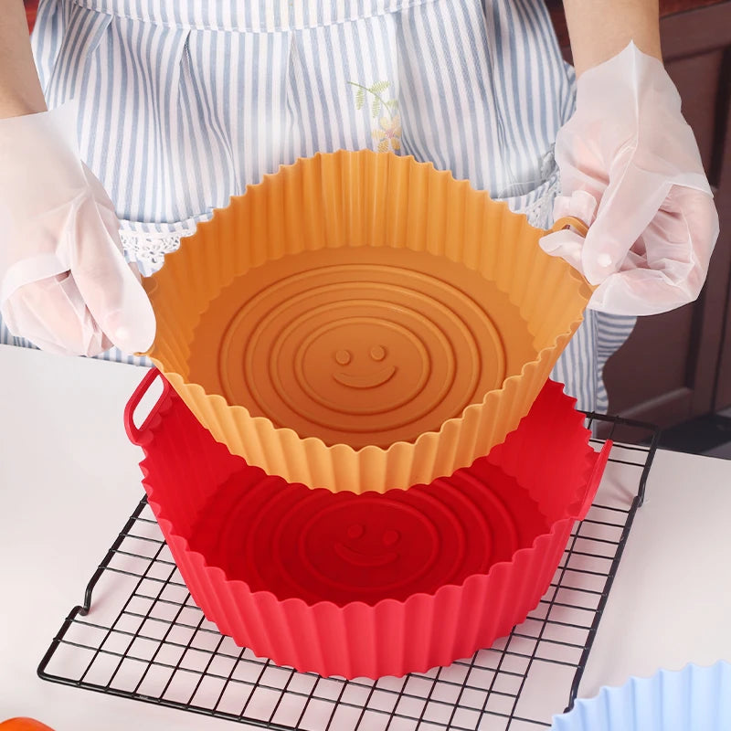 22cm Silicone Air Fryers Oven Baking Tray Pizza Fried Chicken Airfryer Silicone Basket Reusable Airfryer Pan Liner Accessories