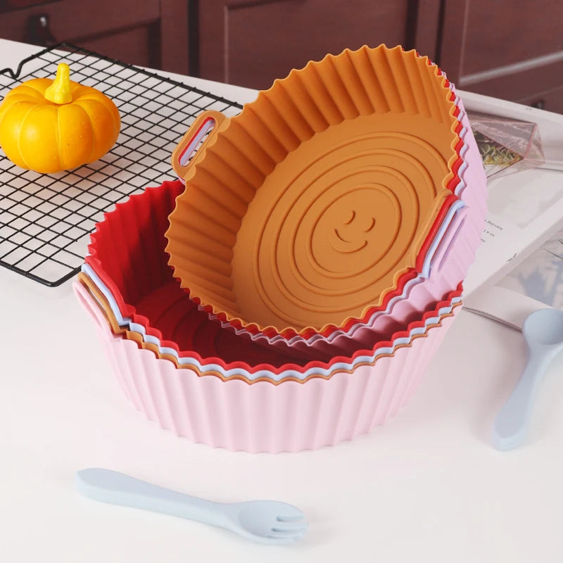 22cm Silicone Air Fryers Oven Baking Tray Pizza Fried Chicken Airfryer Silicone Basket Reusable Airfryer Pan Liner Accessories