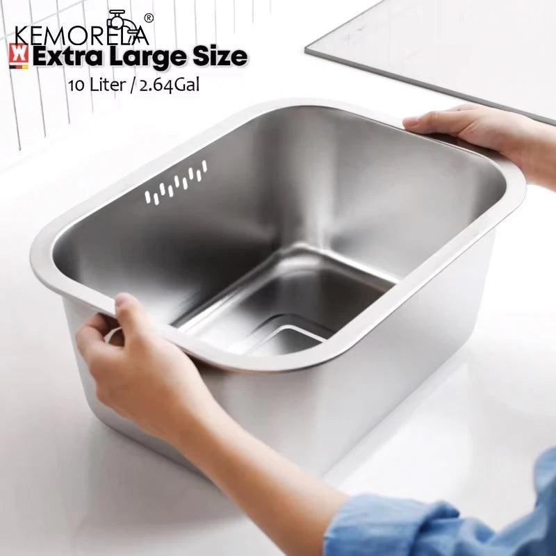 Bassine de vaisselle portable 10L en acier inoxydable, bac de lavage multifonction pour cuisine et légumes