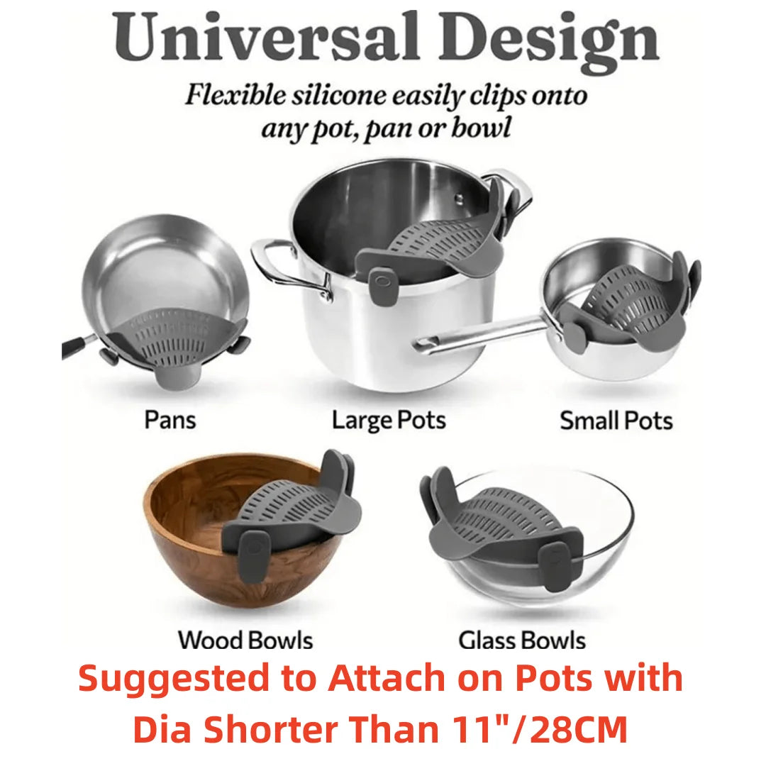 Passoire clip silicone ajustable pour casseroles et saladiers