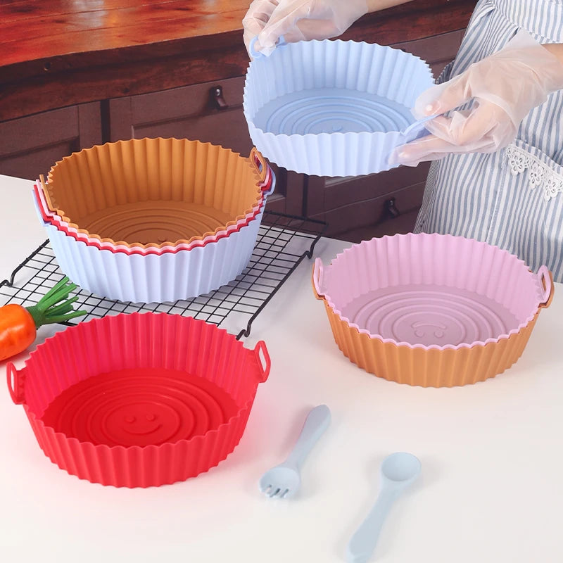 22cm Silicone Air Fryers Oven Baking Tray Pizza Fried Chicken Airfryer Silicone Basket Reusable Airfryer Pan Liner Accessories