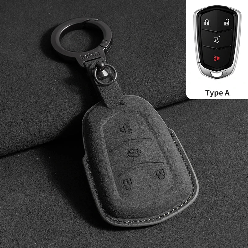Suede Car Key Case Cover For Cadillac CT4 CT5 ATS CT6 CTS DTS XT5 Escalade ESV SRX STS XT4 Car Key Protective Shell Accessories