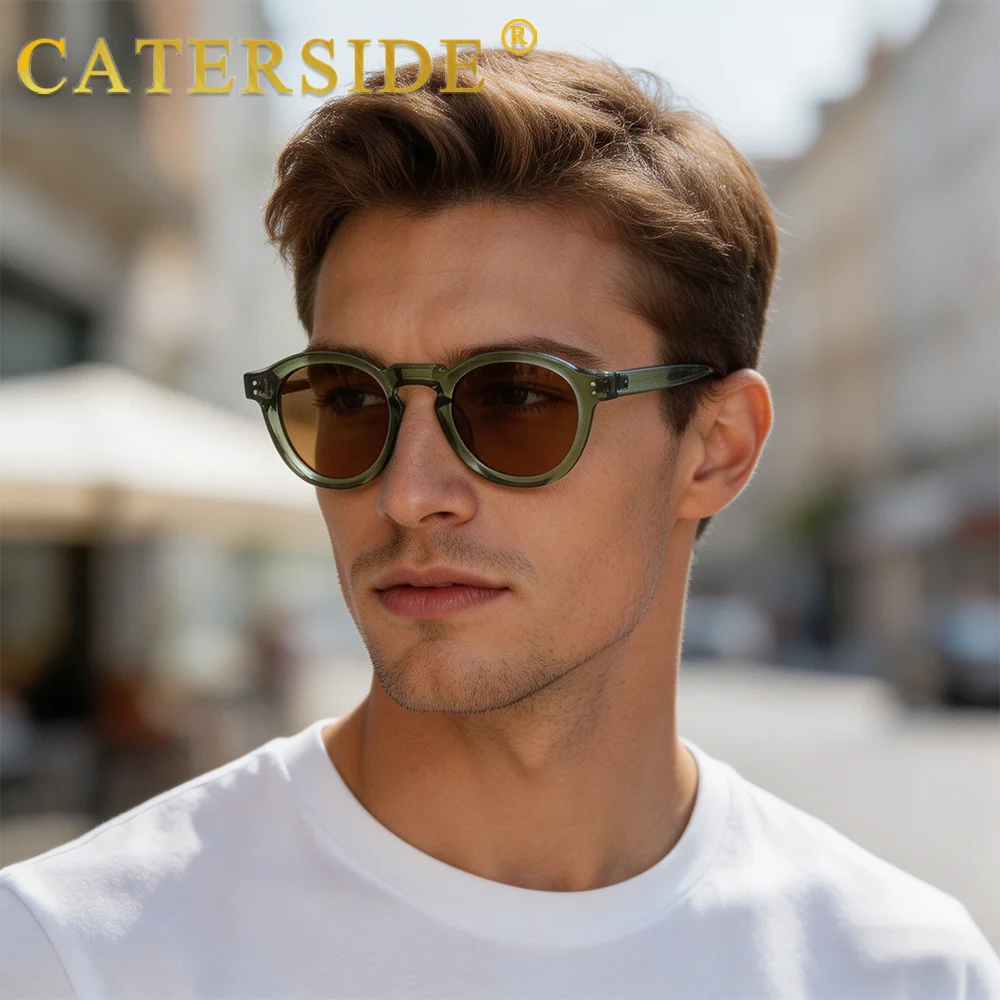 CATERSIDE Round Polarized Sunglasses Men Vintage TR90 Frame High-Quality Sun Glasses for Women Driving Fishing Eyewear UV400