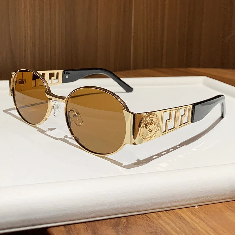 Vintage Style New Metal Oval Full-Frame Sunglasses Unisex Fashionable Photo-ready Eyewear