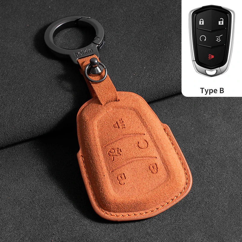 Suede Car Key Case Cover For Cadillac CT4 CT5 ATS CT6 CTS DTS XT5 Escalade ESV SRX STS XT4 Car Key Protective Shell Accessories
