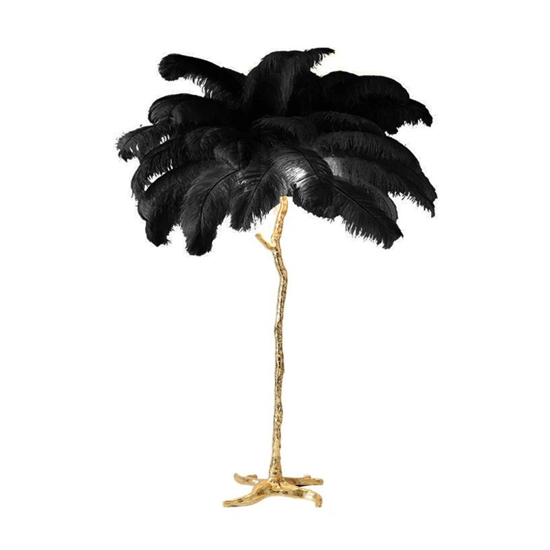 Lampadaire LED plumes d'autruche style nordique, cuivre et résine, décoration salon et chambre