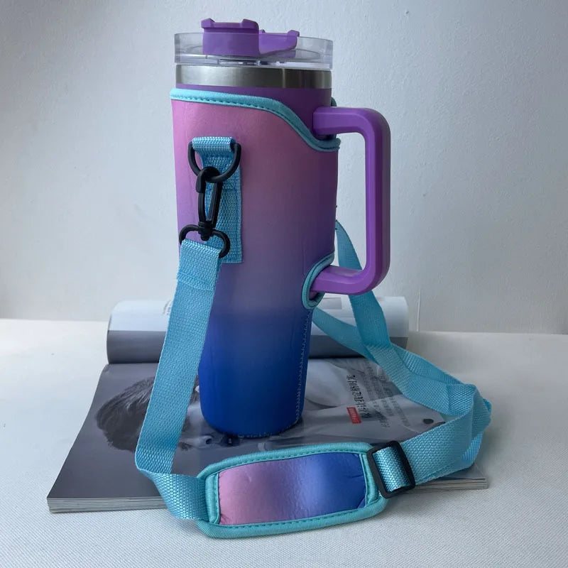 Housse de gourde 30/40 oz pour mug Stanley Quencher, avec bandoulière réglable et pochette porte-paille