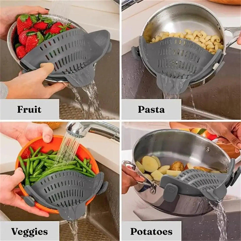 Passoire clip silicone ajustable pour casseroles et saladiers